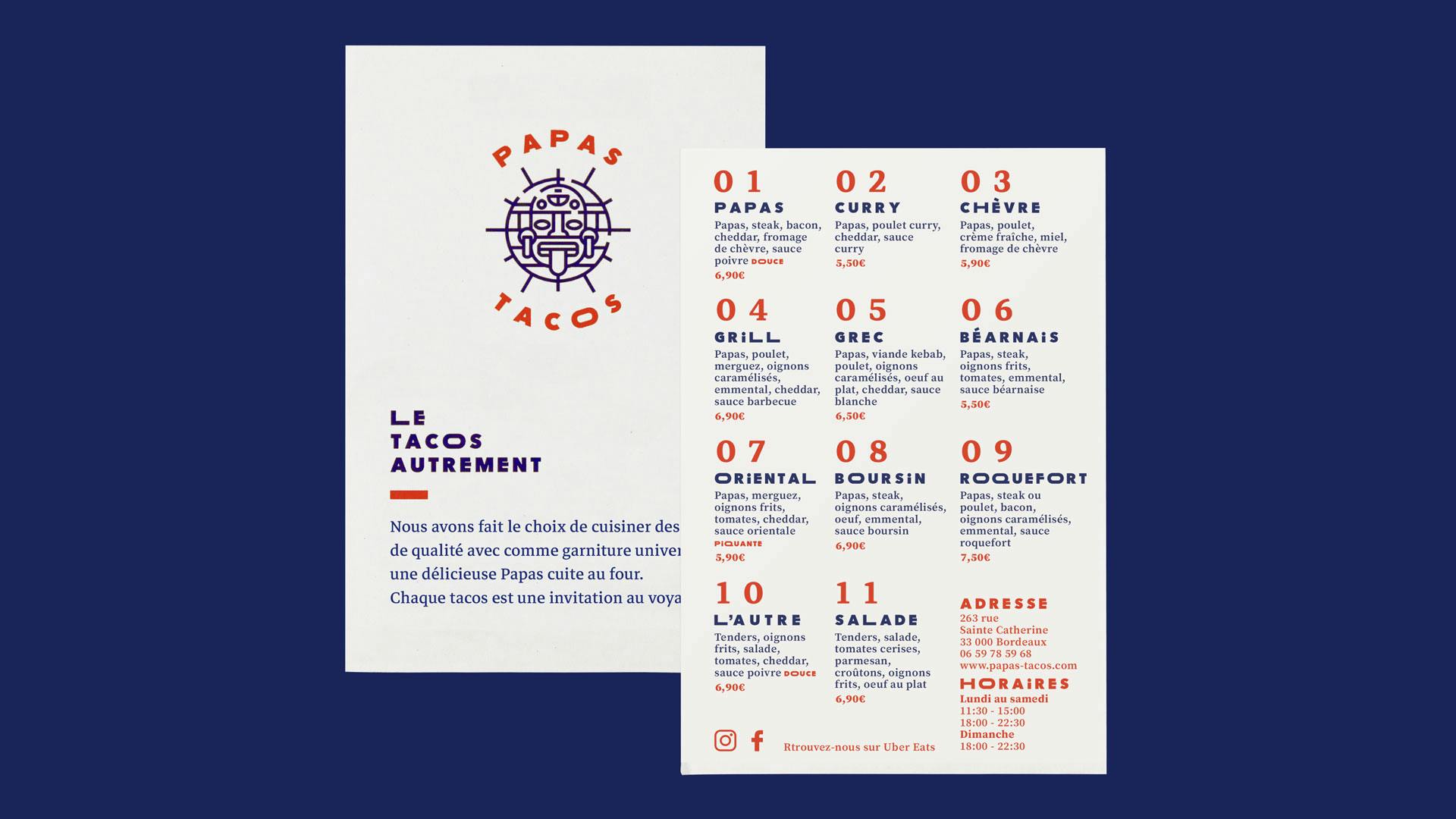 Papas tacos - restaurant - Bordeaux - identity - graphic - flyer - menu 