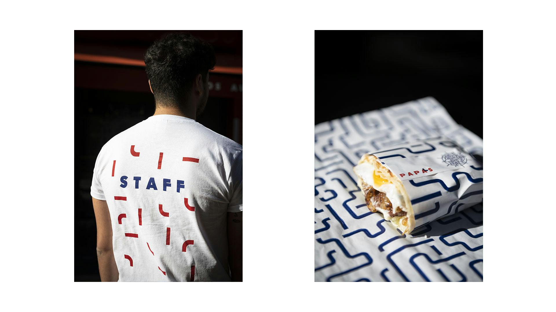 Tailor made t-shirt and packaging for Papas Tacos restaurant in Bordeaux