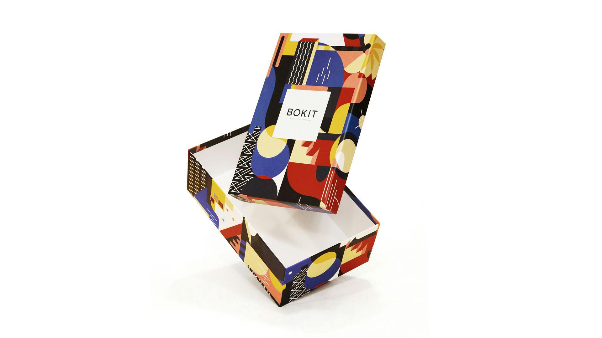 Le studio hekla réalise une boite à chaussure au pattern personnalisé pour la marque de chaussure bordelaise Bokit