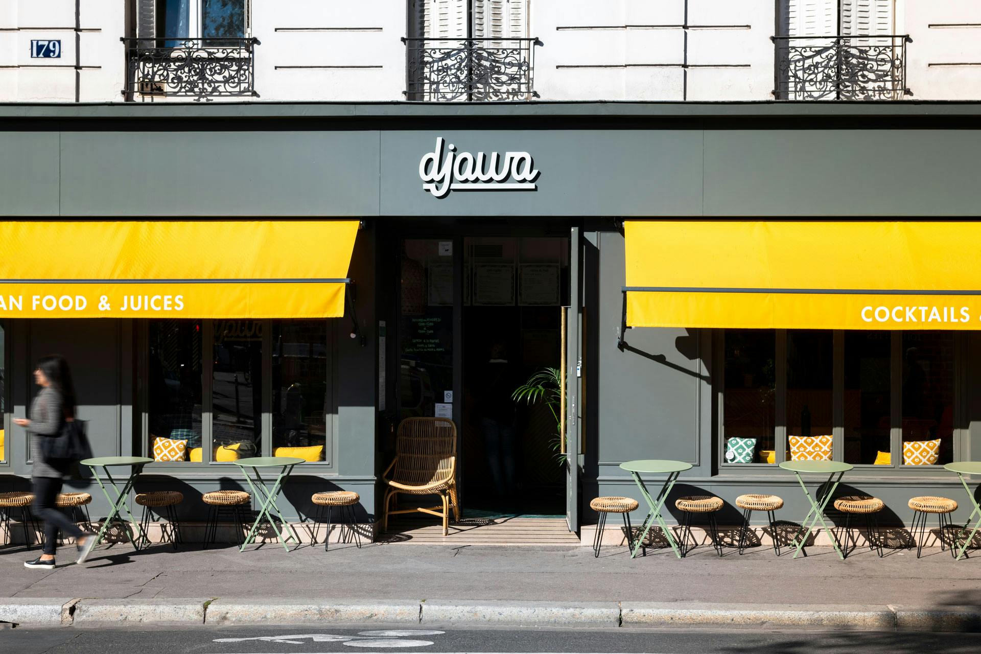 Djawa - restaurant - interior architecture - Paris - terrace - sign - valance - blind